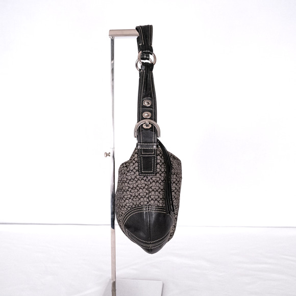 Coach Y2K Signature Hobo Shoulder Bag Small C Logo Gray w/ Black Leather F02158 - Picture 6 of 10